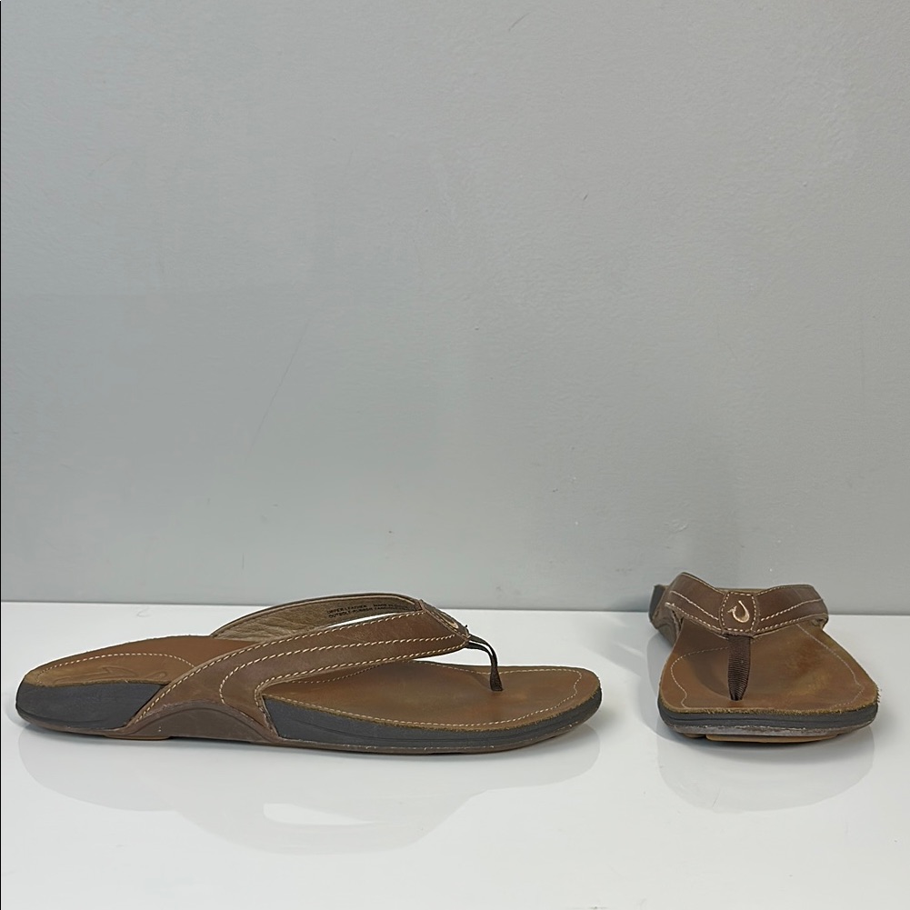 Olukai Kumu Flip Flop Brown Leather Women’s Sandals Size 10